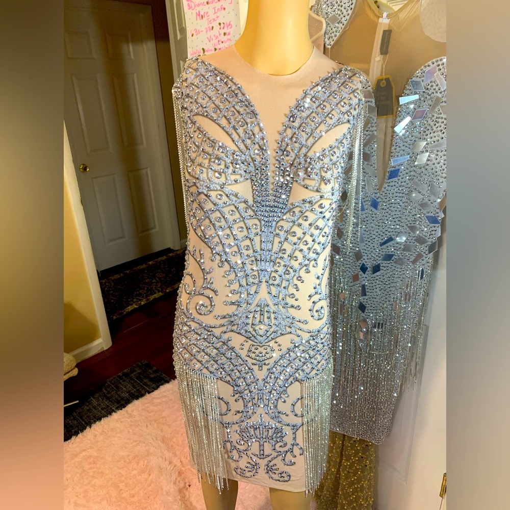 Sleeveless Diamond Tassel Rhinestone Dress